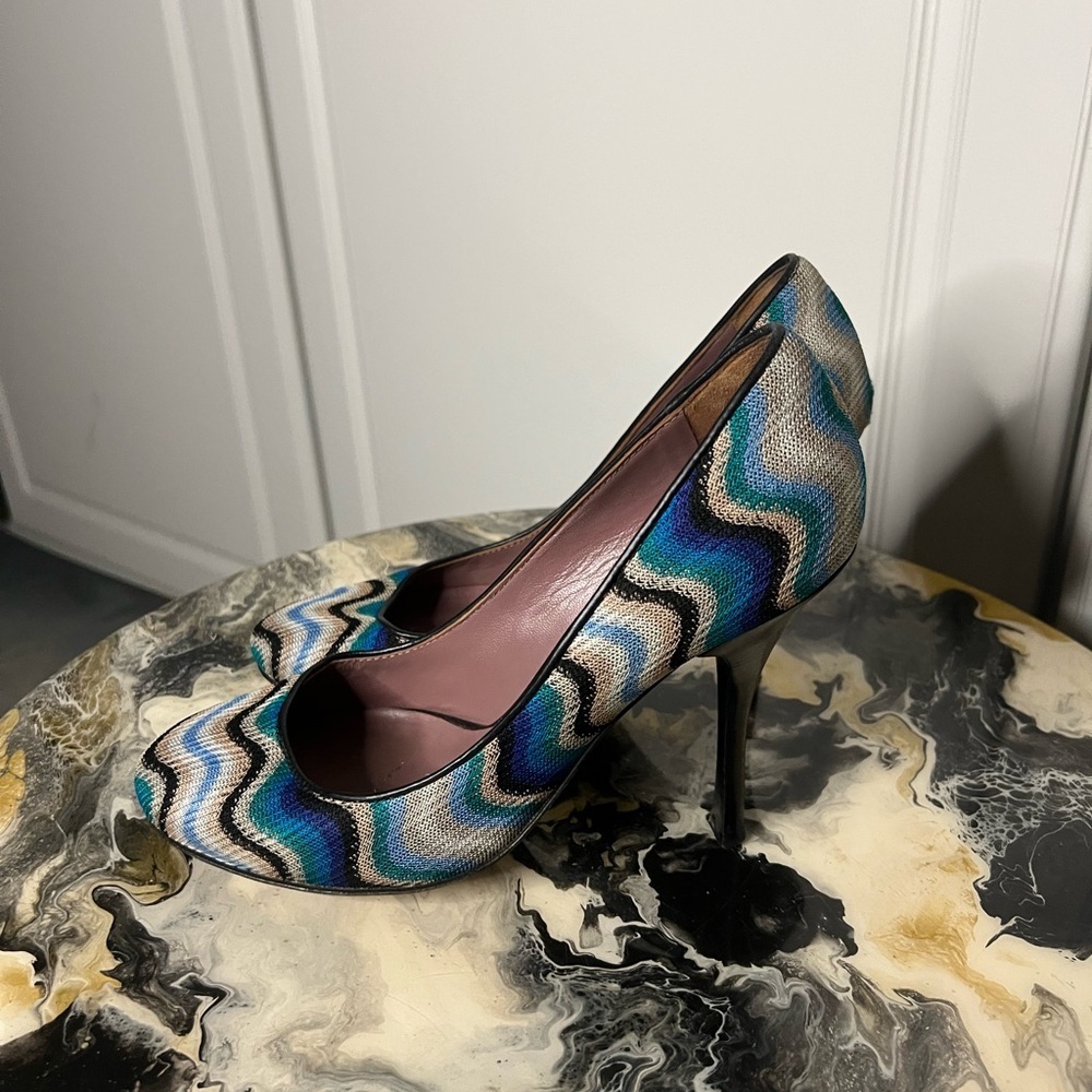 Missoni Early 2000s Zigzag Woven Stiletto Heels Size 38 - Picture 4 of 11